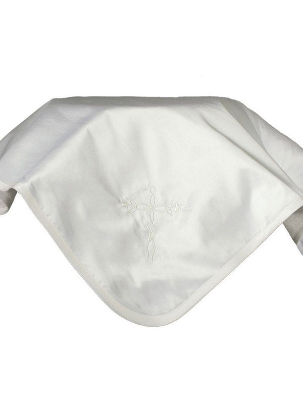 Little Things Mean A Lot Champagne Silk Dupioni Embroidered Cross Blanket - SophiasStyle.com